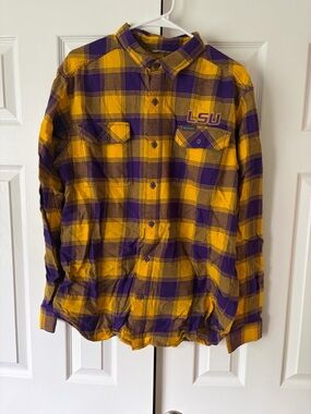 LSU Columbia Plaid Flannel Button-Up Shirt